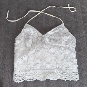 Hollister White Floral Halter Top